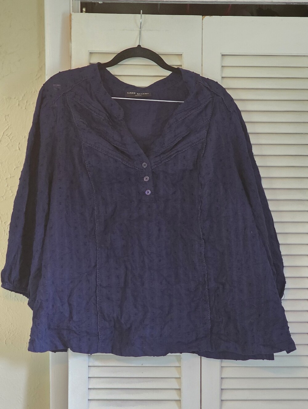 Lane Bryant Navy Swiss Dot Pintuck Blouse Size 20 Plus 3/4 Sleeve
